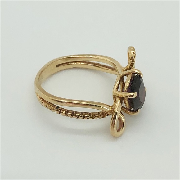 14k yellow gold garnet double band swirl ring size 5.5 3.7 g - Picture 9 of 11